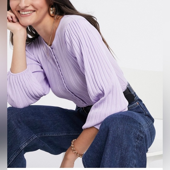 Mango Button Front Cardigan In Lilac,Size S - Picture 2 of 6